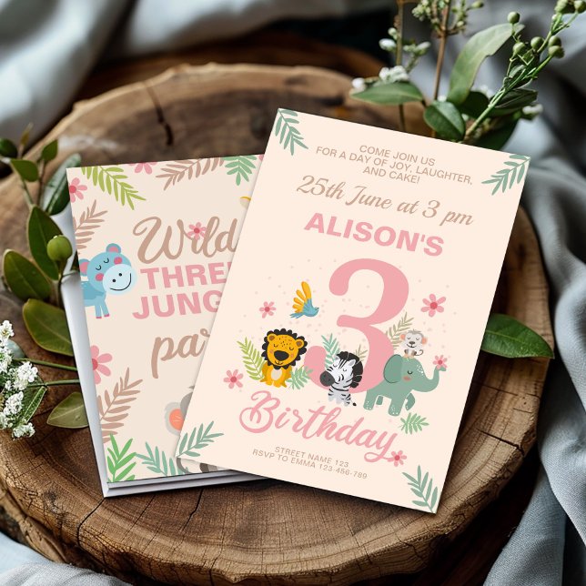 Playful Jungle Pastel Third Birthday Invitation (Creator Uploaded)