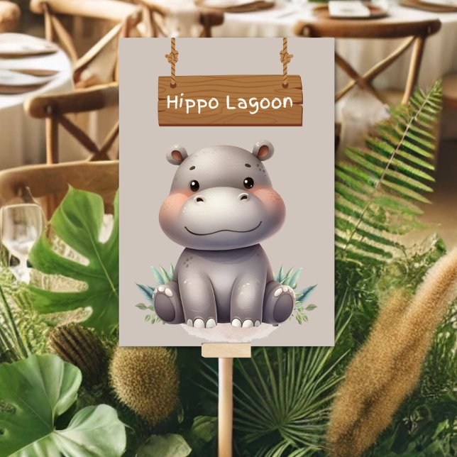 Playful Jungle Safari Hippo Lagoon Table Sign Number (Creator Uploaded)