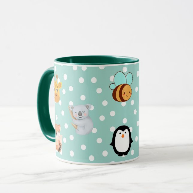 Playful Kawaii Bear and Monster Design Mug (Front Left)