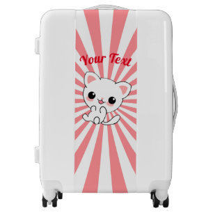 Playful Kawaii White Kitten Custom Luggage
