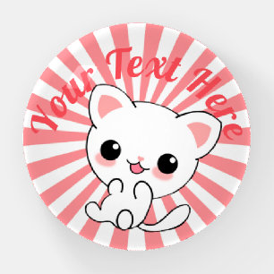 Playful Kawaii White Kitten Custom Paperweight