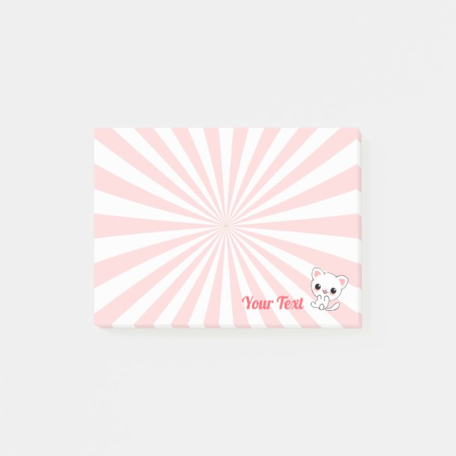 Playful Kawaii White Kitten Custom Post-it Notes (Front)