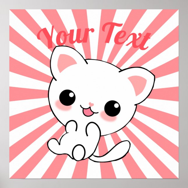 Playful Kawaii White Kitten Custom Poster (Front)