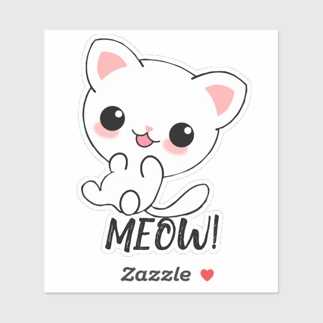 Playful Kawaii White Kitten Custom Sticker (Sheet)