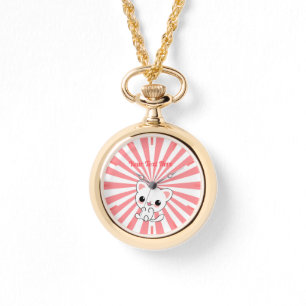 Playful Kawaii White Kitten Custom Watch