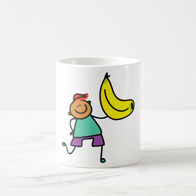 Playful Kid Holding Big Yellow Banana Coffee Mug (Creator Uploaded)