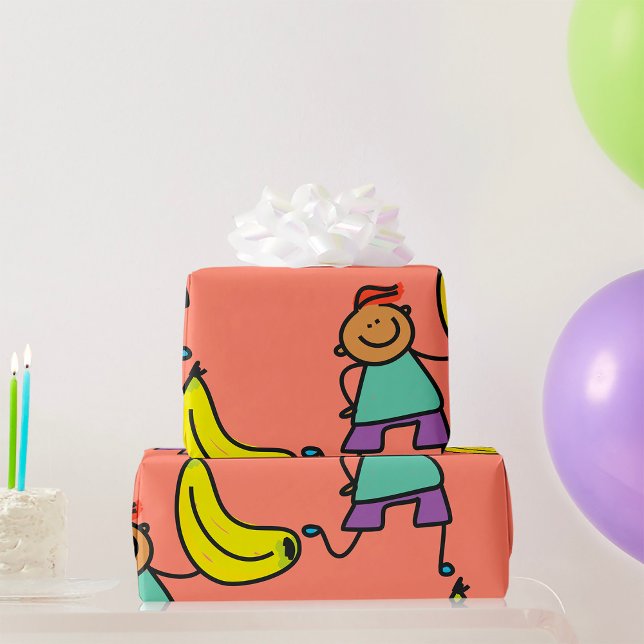 Playful Kid Holding Big Yellow Banana Wrapping Paper (Creator Uploaded)