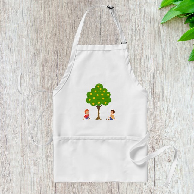 Playful Kids Sitting Under an Apple Tree Adult Apron (Creator Uploaded)