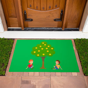 Playful Kids Sitting Under an Apple Tree Doormat