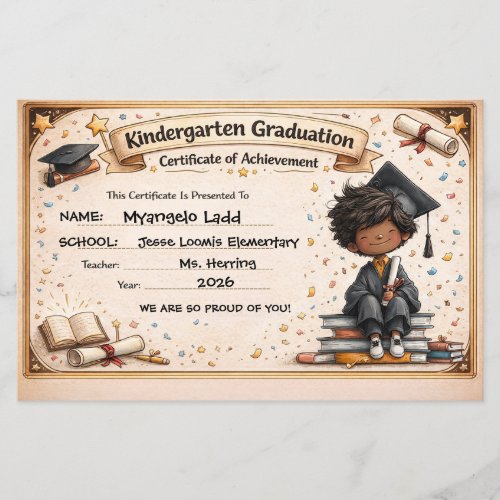 Playful Kindergarten Graduation Certificate