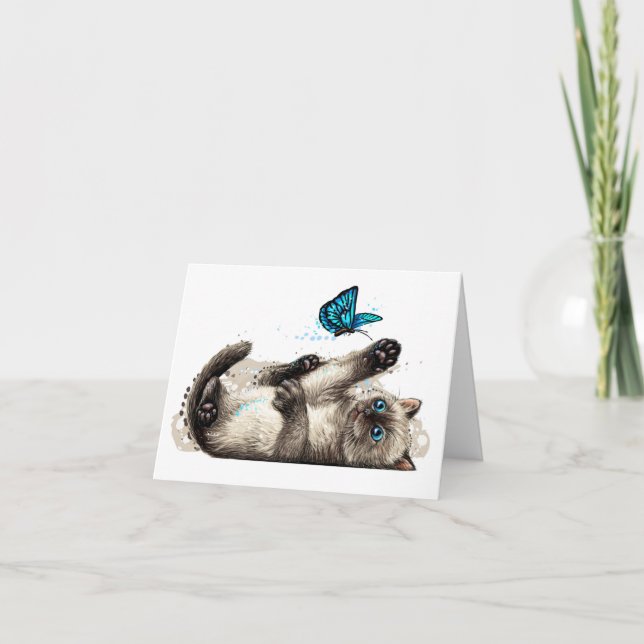 Playful Kitten and Butterfly Notecards (Front)