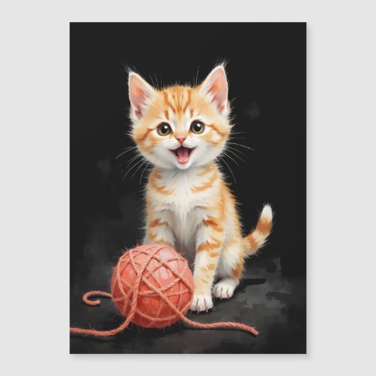 Playful Kitten Cat with Yarn Watercolor Print (Front)