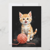 Playful Kitten Cat with Yarn Watercolor Print (Front)