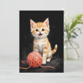 Playful Kitten Cat with Yarn Watercolor Print (Standing Front)