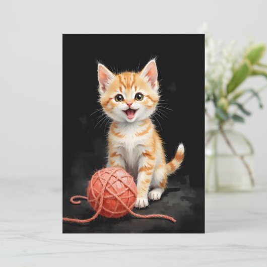 Playful Kitten Cat with Yarn Watercolor Print (Standing Front)