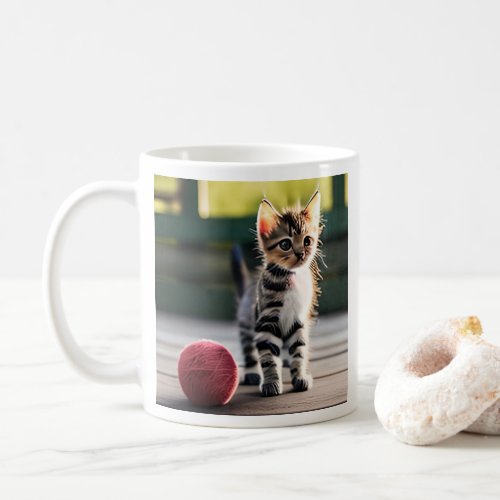 Playful Kitten Next to Yarn Birthday Edition Coffee Mug