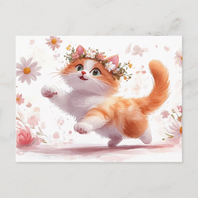 Playful Kitten with Daisy Flower Crown Postcard (Front)