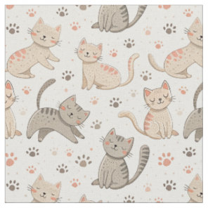 Playful Kittens and Paw Prints - Kids Cat Pattern Fabric