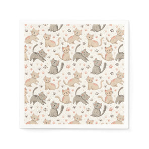 Playful Kittens and Paw Prints - Kids Cat Pattern Napkins