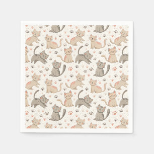 Playful Kittens and Paw Prints - Kids Cat Pattern Napkins