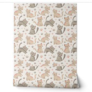 Playful Kittens and Paw Prints - Kids Cat Pattern Wallpaper