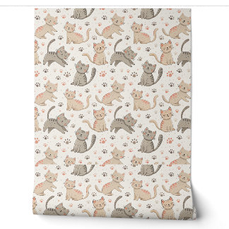 Playful Kittens and Paw Prints - Kids Cat Pattern Wallpaper