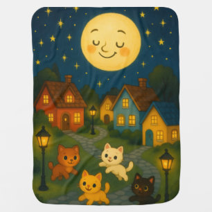 Playful Kittens Beneath the Smiling Moon Baby Blanket