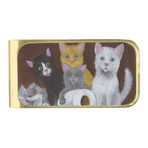 Playful Kittens Gold Finish Money Clip