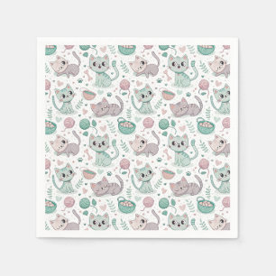 Playful Kittens & Pawprints - Cute Cat Pattern Art Napkins