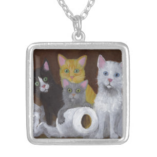Playful Kittens Silver Plated Necklace