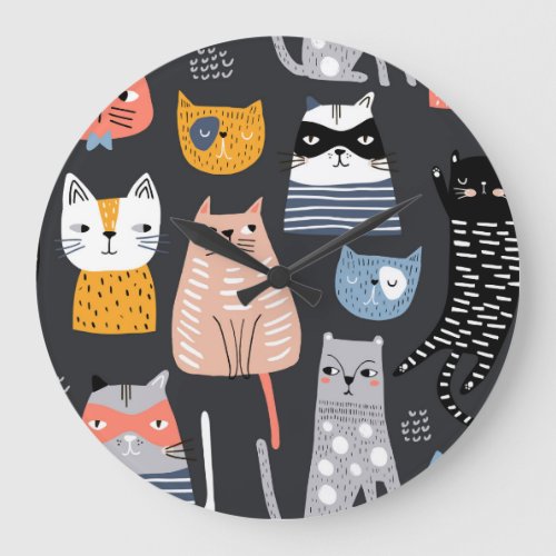 Playful Kittens Whimsical Weaves Large Clock