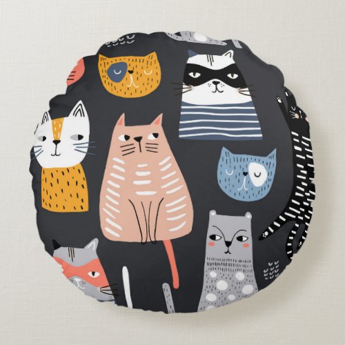 Playful Kittens Whimsical Weaves Round Pillow