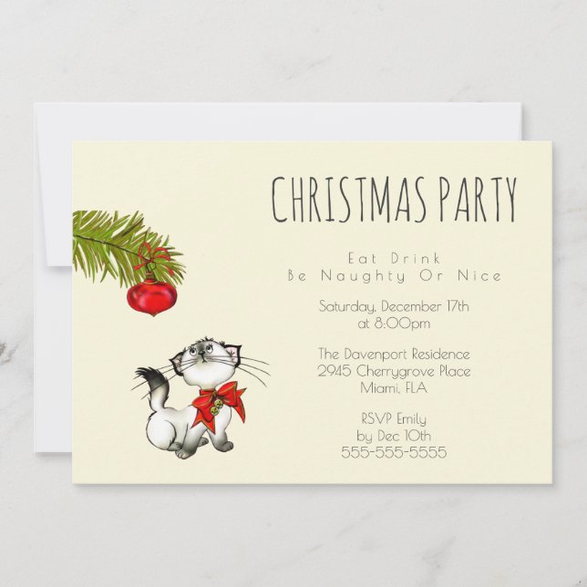 Playful Kitty Cat Christmas Party Invite (Front)