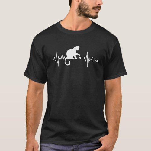 Playful Kitty Cat EKG Heartbeat T_Shirt