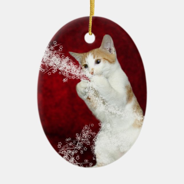 Playful kitty Christmas Ceramic Ornament (Front)