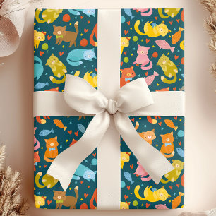 Playful Kitty & Fish Cat Lover's Wrapping Paper
