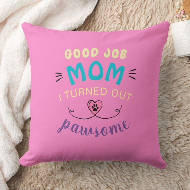 Playful Kitty Pillow Pair Mom Gift Decorative Pink (Blanket)
