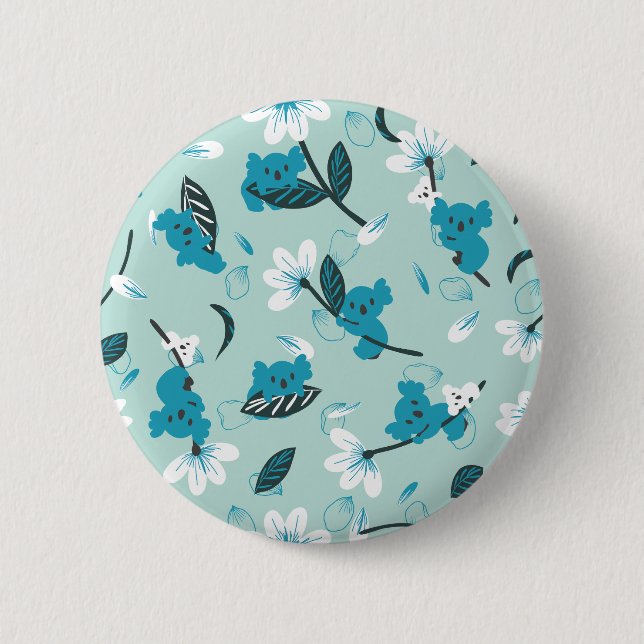 Playful Koala Pattern Cute Animal and Nature Art Button (Front)