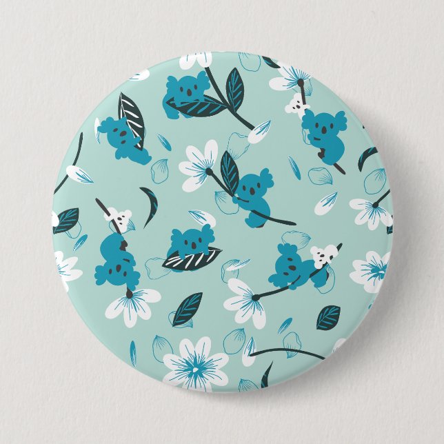 Playful Koala Pattern Cute Animal and Nature Art Button (Front)