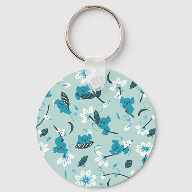 Playful Koala Pattern Cute Animal and Nature Art Keychain (Front)