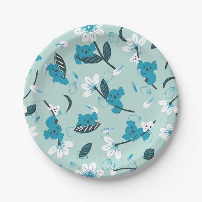 Playful Koala Pattern Cute Animal and Nature Art Paper Plates (Front)