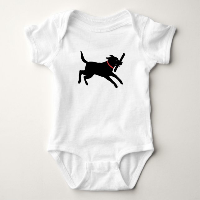 Playful Labrador Retriever Dog Black Lab Running Baby Bodysuit (Front)