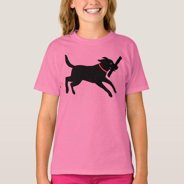 Playful Labrador Retriever Dog Black Lab Running T-Shirt (Front)