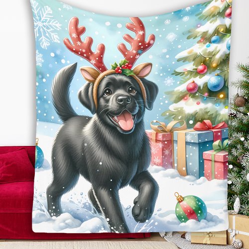 Playful Labrador Retriever Dog Christmas Puppy Fleece Blanket