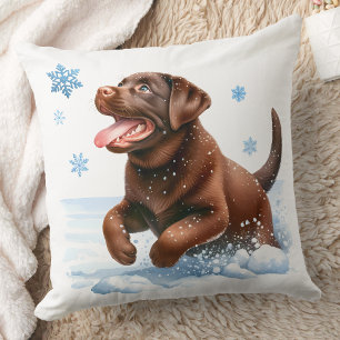 Playful Labrador Retriever Snowflakes Puppy Dog Throw Pillow