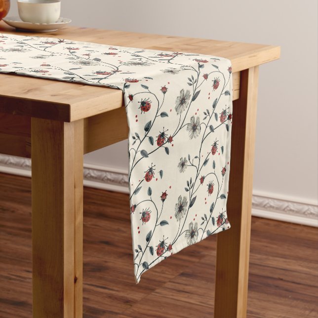 Playful Ladybugs and Flowers Long Table Runner (In Situ)