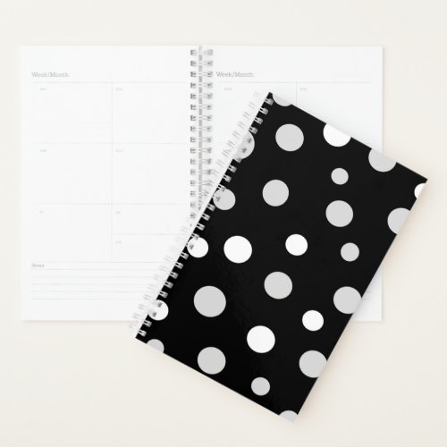 Playful Large Polka Dots Black and White Planner