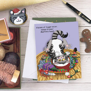 Playful Lavender Catnip Christmas Cat Funny Holiday Card