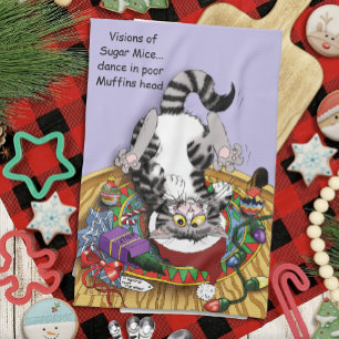 Playful Lavender Catnip Christmas Cat Funny Kitchen Towel