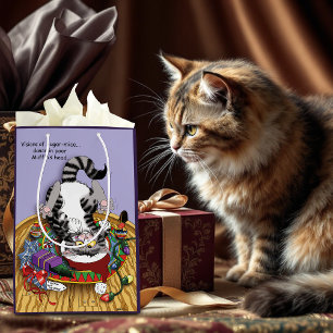 Playful Lavender Catnip Christmas Cat Funny Medium Gift Bag